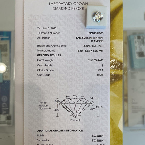 2.34ct Round Brilliant E VS1 Loose Lab Grown Diamond w IGI Certificate
