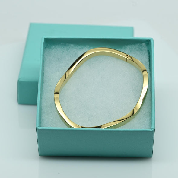 Tiffany & Co Zig Zag Wave 18K Yellow Gold Hinged Bangle Bracelet w Box