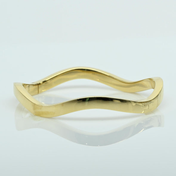 Tiffany & Co Zig Zag Wave 18K Yellow Gold Hinged Bangle Bracelet w Box