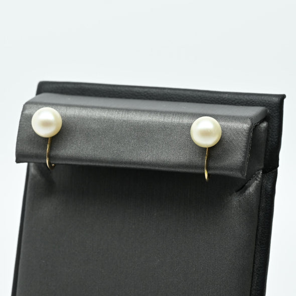 Screw Back Yellow Gold Pearl Earrings