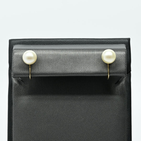Screw Back Yellow Gold Pearl Earrings