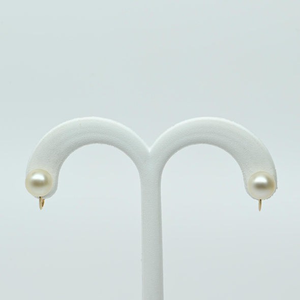 Screw Back Yellow Gold Pearl Earrings
