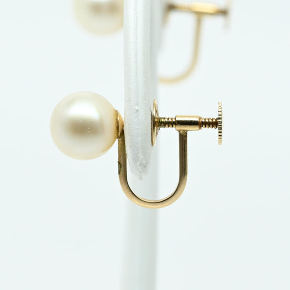 Screw Back Yellow Gold Pearl Earrings