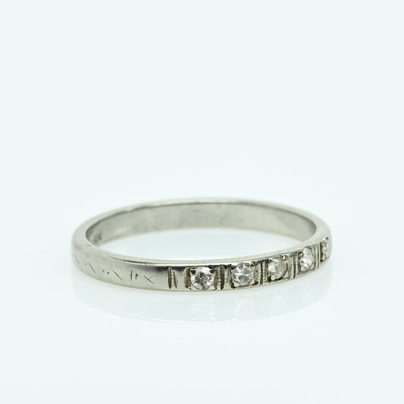 Vintage Diamond 5 Stone Wedding Band 18K White Gold