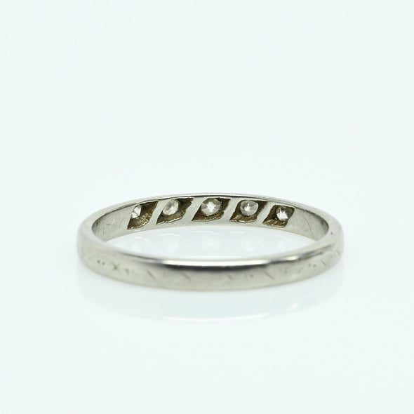 Vintage Diamond 5 Stone Wedding Band 18K White Gold