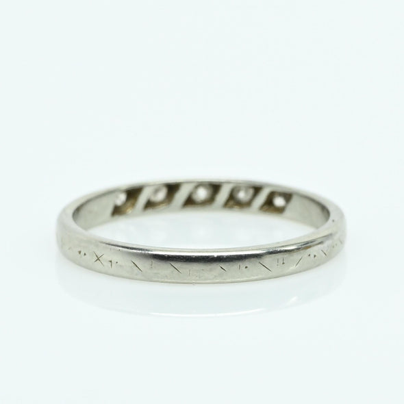 Vintage Diamond 5 Stone Wedding Band 18K White Gold