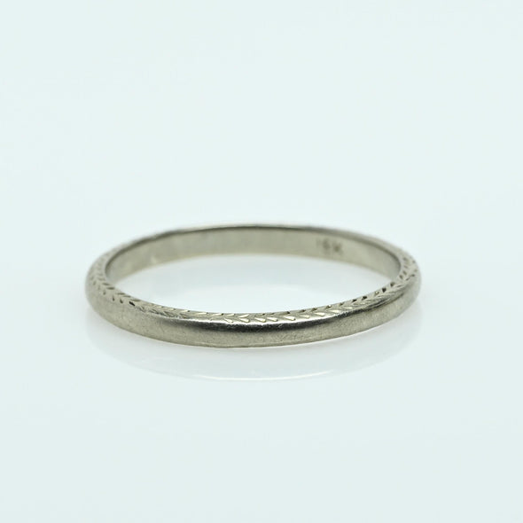 Vintage Chevron Pattern Wedding Band 18K White Gold
