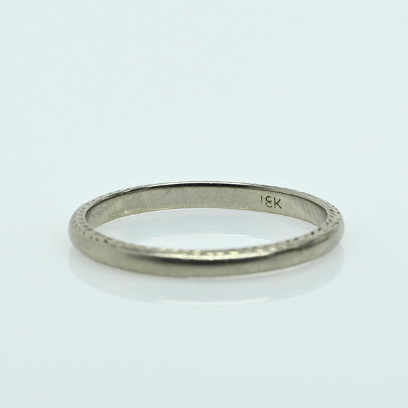 Vintage Chevron Pattern Wedding Band 18K White Gold