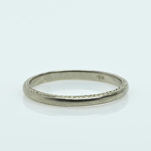 Vintage Chevron Pattern Wedding Band 18K White Gold