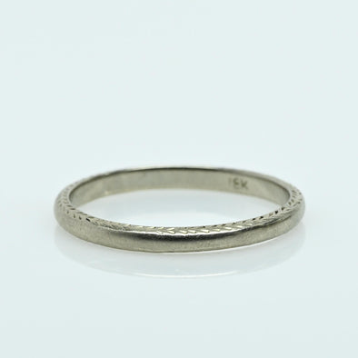 Vintage Chevron Pattern Wedding Band 18K White Gold