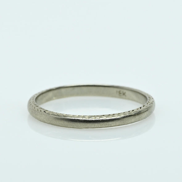 Vintage Chevron Pattern Wedding Band 18K White Gold