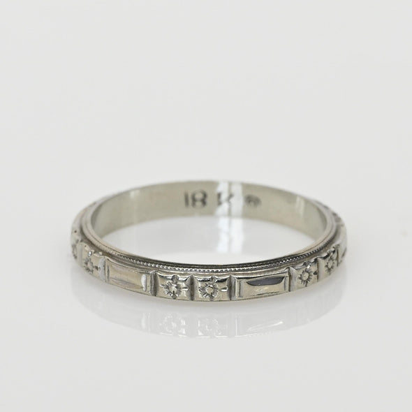Vintage Orange Blossom Pattern 18K White Gold Wedding Band Size 6
