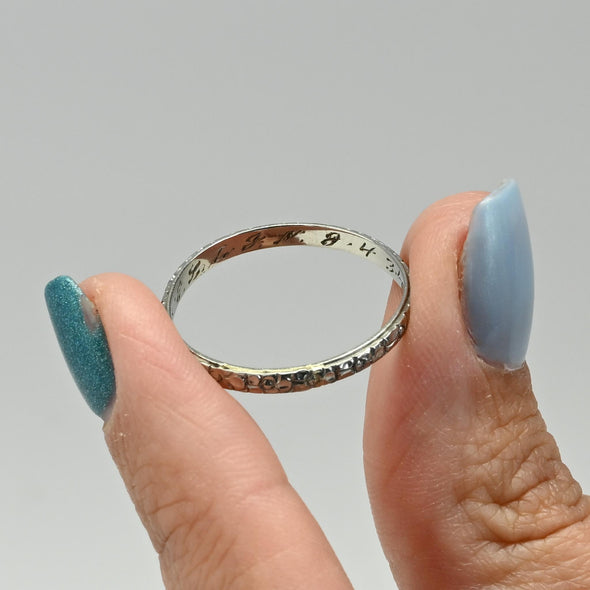 Art Deco 18K White Gold Flower Wedding Band Dated 1934 Size 11.5