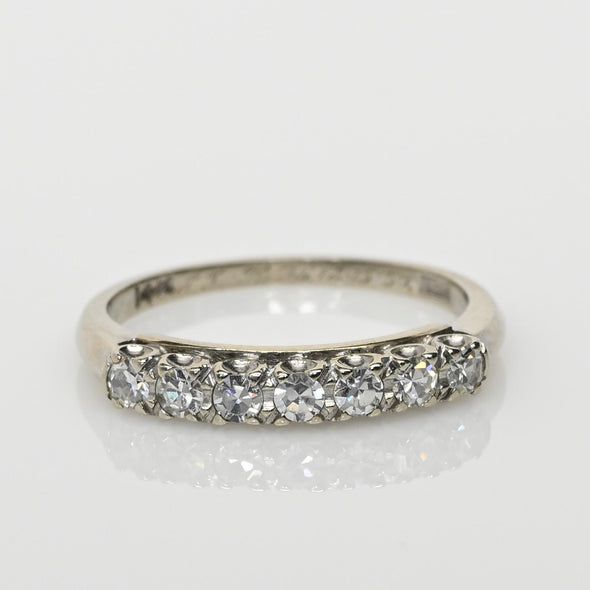 Dated 1950 Vintage 14K White Gold 7 Diamond Antique Wedding Band