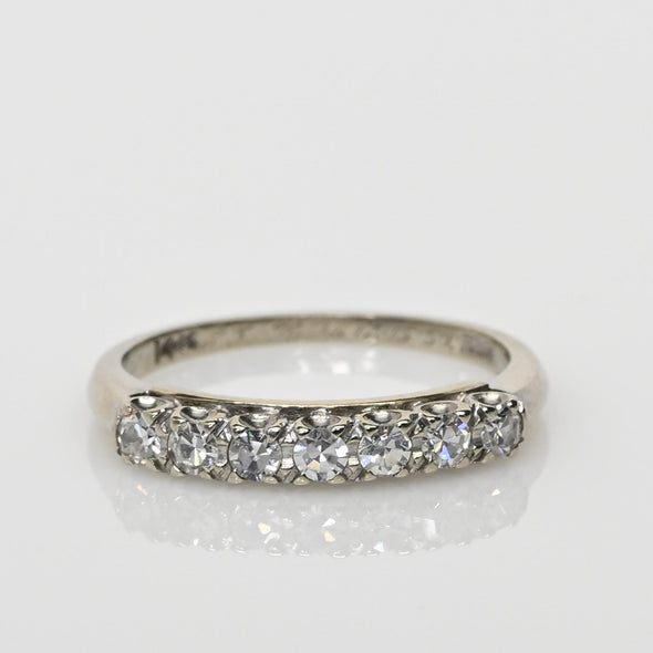 Dated 1950 Vintage 14K White Gold 7 Diamond Antique Wedding Band