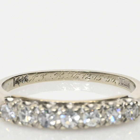 Dated 1950 Vintage 14K White Gold 7 Diamond Antique Wedding Band