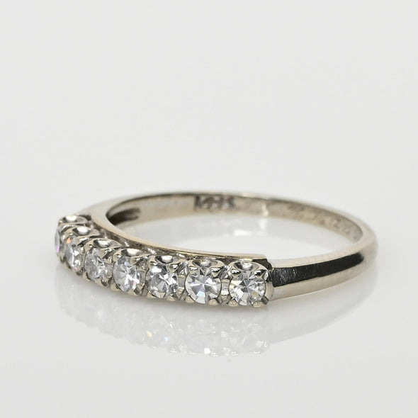 Dated 1950 Vintage 14K White Gold 7 Diamond Antique Wedding Band