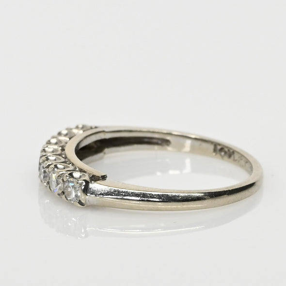 Dated 1950 Vintage 14K White Gold 7 Diamond Antique Wedding Band