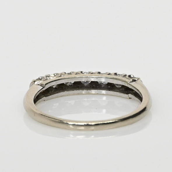 Dated 1950 Vintage 14K White Gold 7 Diamond Antique Wedding Band