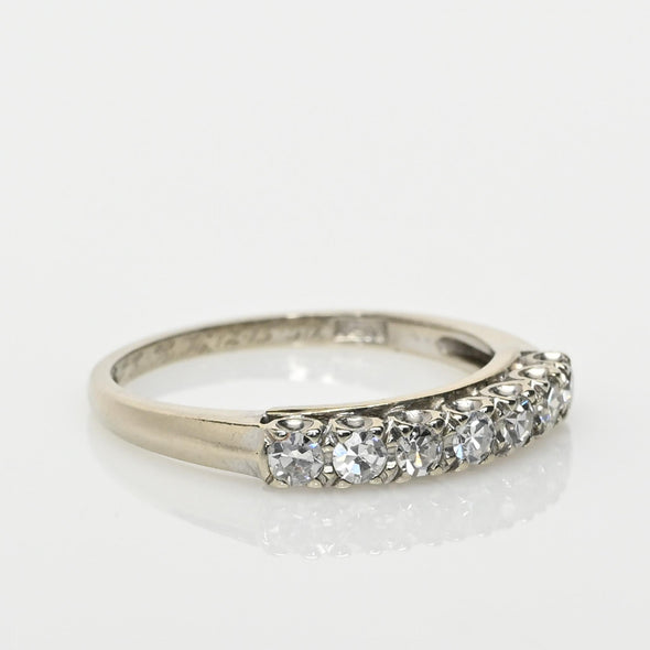 Dated 1950 Vintage 14K White Gold 7 Diamond Antique Wedding Band