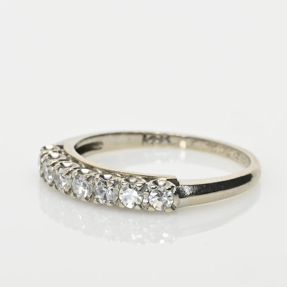 Dated 1950 Vintage 14K White Gold 7 Diamond Antique Wedding Band