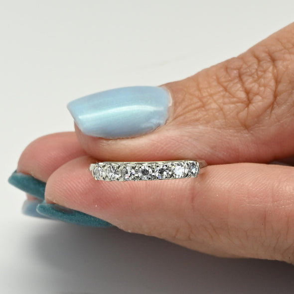 Dated 1950 Vintage 14K White Gold 7 Diamond Antique Wedding Band