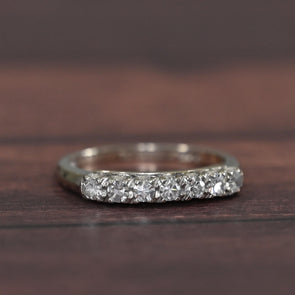 Dated 1950 Vintage 14K White Gold 7 Diamond Antique Wedding Band