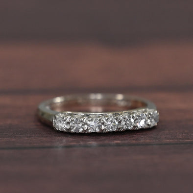 Dated 1950 Vintage 14K White Gold 7 Diamond Antique Wedding Band