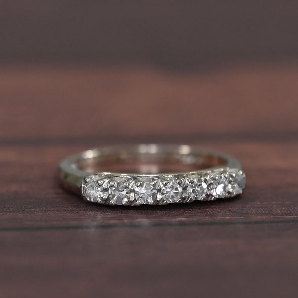 Dated 1950 Vintage 14K White Gold 7 Diamond Antique Wedding Band
