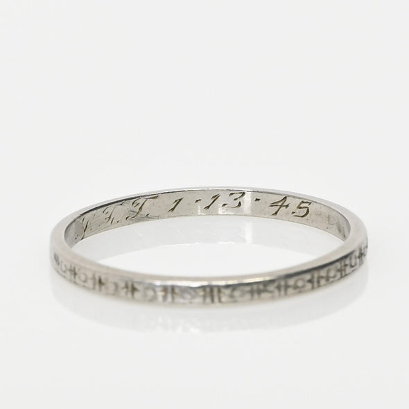 Dated 1945 Personalized Vintage 18K Petite Engraved Stackable Wedding Band