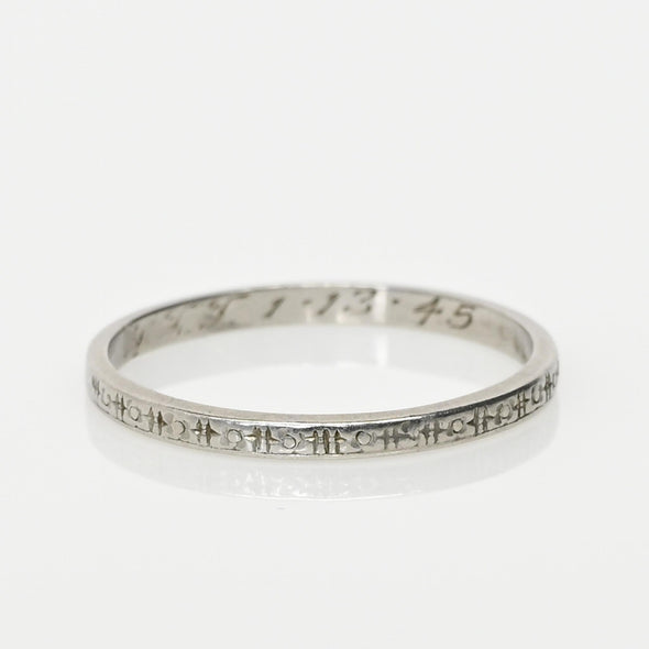 Dated 1945 Personalized Vintage 18K Petite Engraved Stackable Wedding Band