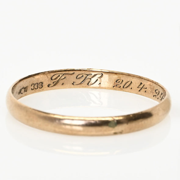 Dated 1924 8K Yellow Gold Vintage Smooth Finish Band