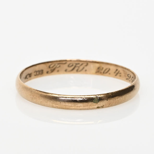 Dated 1924 8K Yellow Gold Vintage Smooth Finish Band