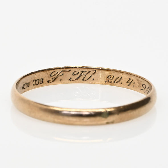 Dated 1924 8K Yellow Gold Vintage Smooth Finish Band