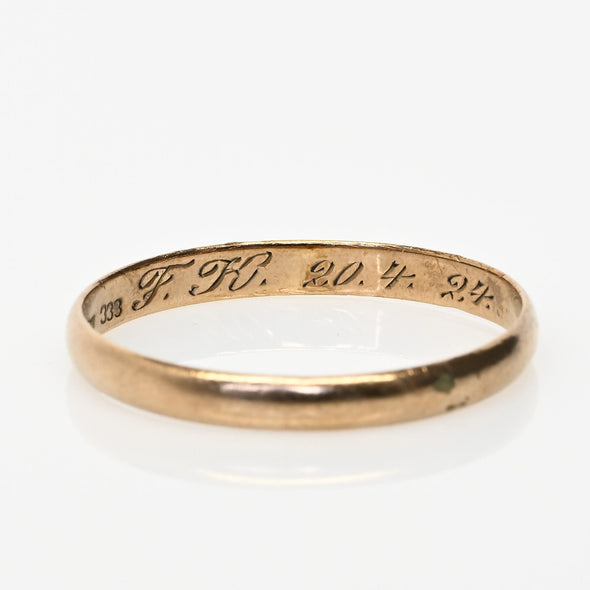 Dated 1924 8K Yellow Gold Vintage Smooth Finish Band