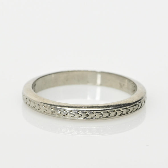 Dated 7-1-33 Art Deco 18K Vintage White Gold Chevron Wedding Band