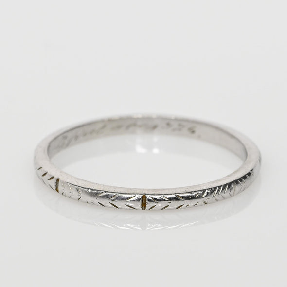 Dated 1926 Art Deco Platinum Vintage Chevron Antique Wedding Band