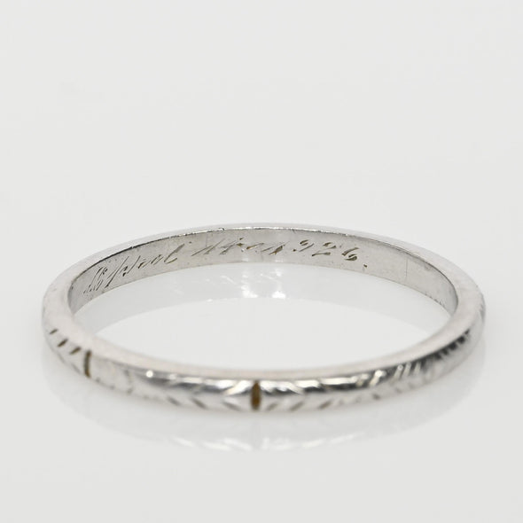 Dated 1926 Art Deco Platinum Vintage Chevron Antique Wedding Band