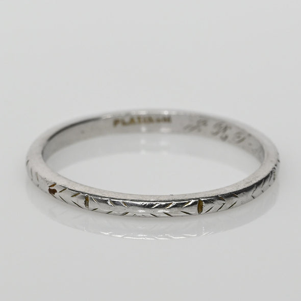Dated 1926 Art Deco Platinum Vintage Chevron Antique Wedding Band