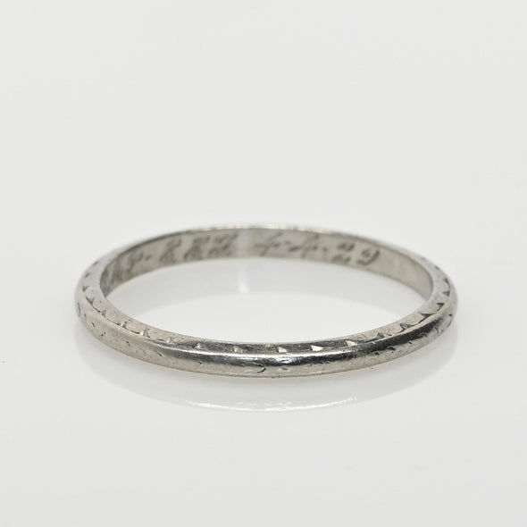 Platinum Vintage Chevron Wedding Band Dated 1929