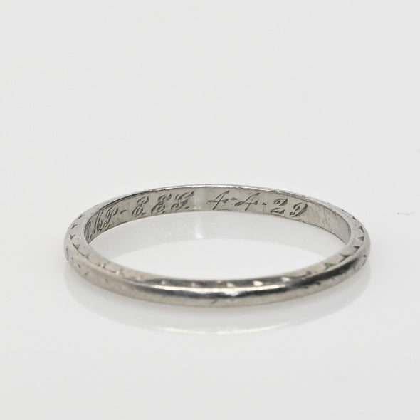 Platinum Vintage Chevron Wedding Band Dated 1929