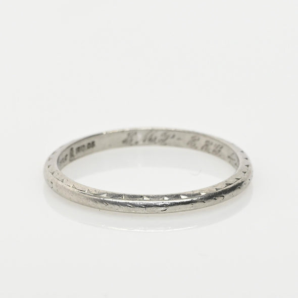 Platinum Vintage Chevron Wedding Band Dated 1929