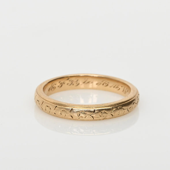 Vintage Orange Blossom Personalized 14K Yellow Gold Wedding Band