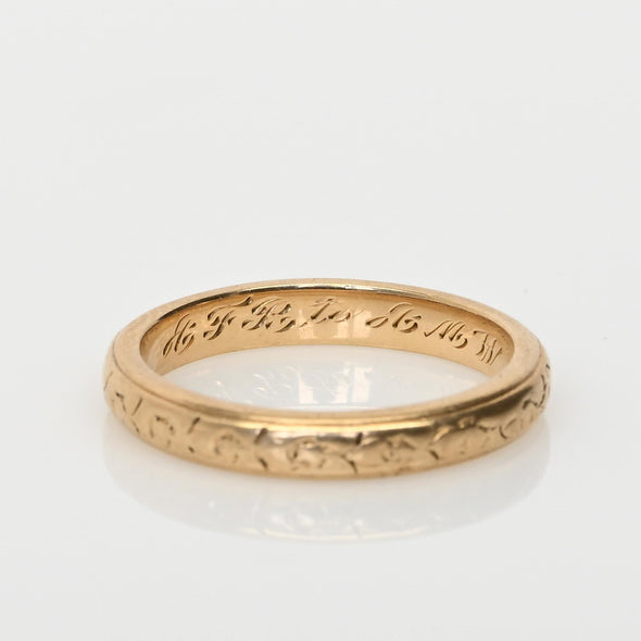 Vintage Orange Blossom Personalized 14K Yellow Gold Wedding Band