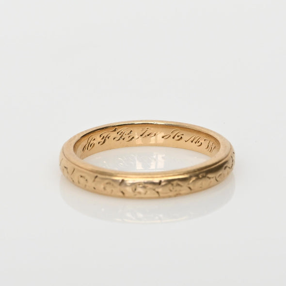 Vintage Orange Blossom Personalized 14K Yellow Gold Wedding Band