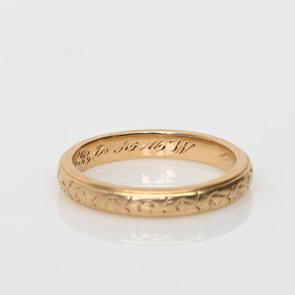 Vintage Orange Blossom Personalized 14K Yellow Gold Wedding Band