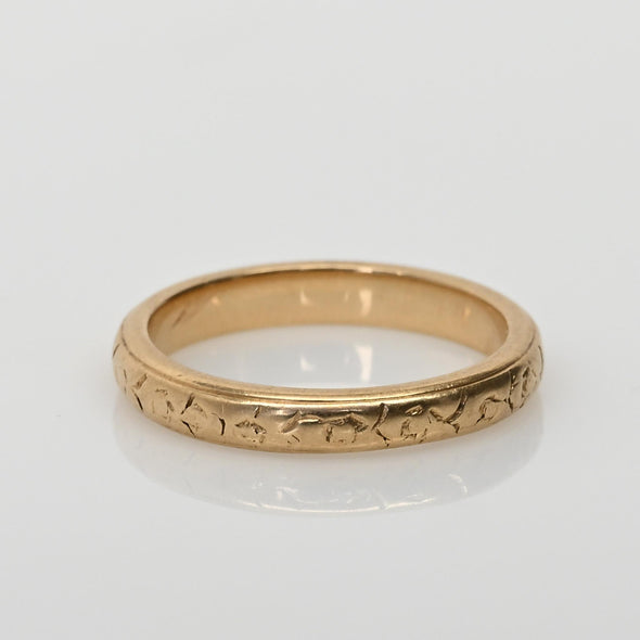Vintage Orange Blossom Personalized 14K Yellow Gold Wedding Band