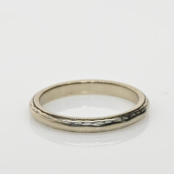 Vintage 14K White Gold Treasure Land Etched Wedding Band
