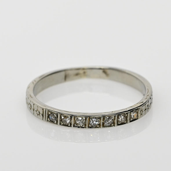 Circa 1920's Art Deco Single Cut Diamond and Floral Pattern Wedding Band
