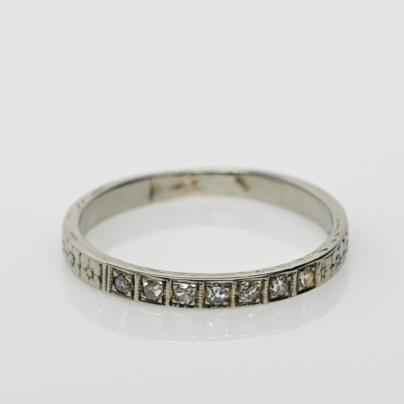 Circa 1920's Art Deco Single Cut Diamond and Floral Pattern Wedding Band